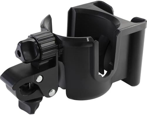 Universal Stroller Cup Holder with Phone Holder, 360°Rotatable Bottle Holder with Strong Clip, Accessories for Stroller, Bike, Wheelchair, Walker, Scooter