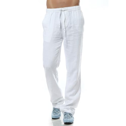 Men's Summer Linen Pants Elastic Waist Drawstring Yoga Trousers with Pockets