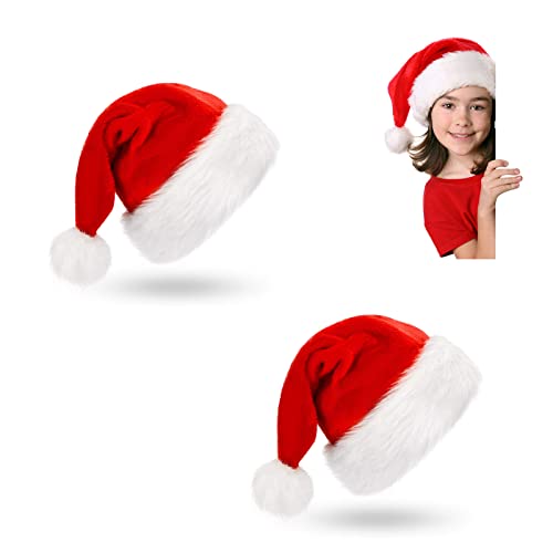 FuninCrea Chapeaux de Noël pour adultes, 2 bonnets de Père Noël unisexe, chapeau de Noël en velours épais avec fourrure classique, chapeau confortable pour les fêtes de Noël et du Nouvel An (adulte) Cover
