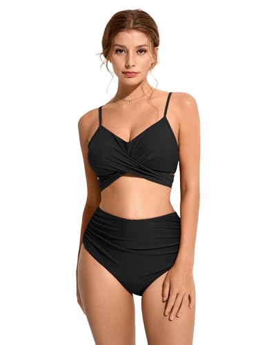 image for SUUKSESS Women High Waisted Bikini Criss Cross Swimsuits Push Up Bathi