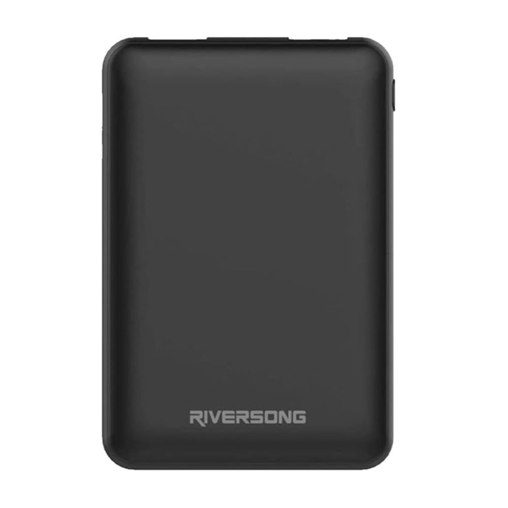 Riversong Horizon 5000mAh Power Bank connected to a smartphone with a charging cable.