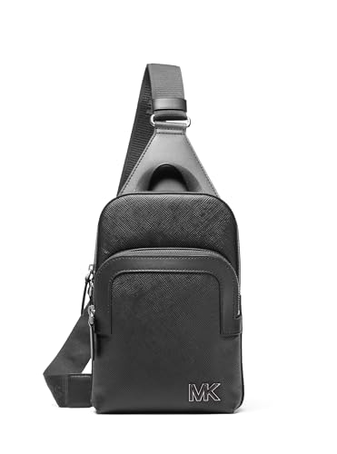Michael Kors Edison Sac bandoulière noir en cuir à double fermeture éclair pour femme