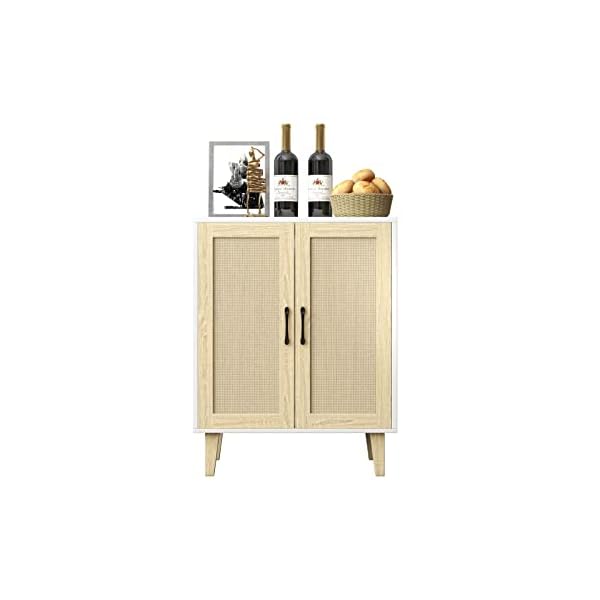 Panana buffet cabinet sideboard with rattan decorated doors kitchen storage cupboard accent cabinet white  urban country home decor