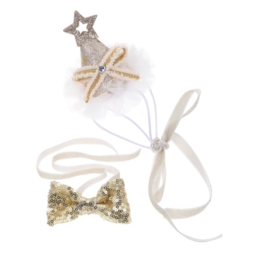 ROMISBABA 1 セット 猫の誕生日帽子 犬の誕生日パーティー用品 ドッグフードマット 子犬の首輪 犬の爪切り チョーカー 小型犬の首輪 子猫グルーミング弓 綿ポリエステル、ペット Golden