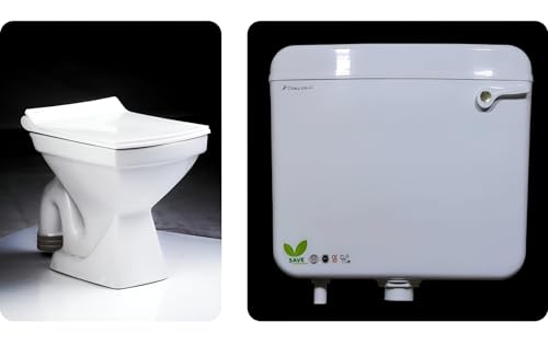 Image of Clay Plus Premium Grade Ceramic EWC Western Toilet Floor Mount Commode for Bathroom /Office /Hospital /School With Slow Close Slim Seat Cover (SQUARE COMMODE & SILVERSIDE FLUSH TANK)