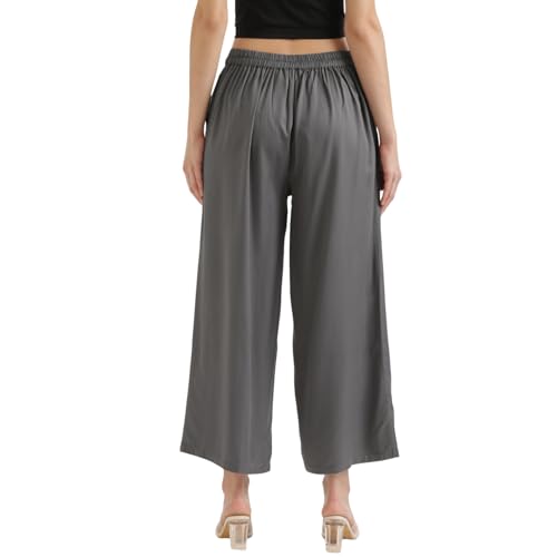 Image of SAADAA Palazzo Pants for Women Half-Elasticated Waistband | Palazzo for Women in Soft Viscose Fabric | Regular Fit with Mid Rise Waist & Deep Pockets | Versatile for Formal & Casual Wear