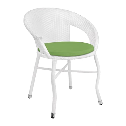 Image of BRISHI 3-Piece Outdoor Rattan Wicker Patio Coffee Table Set with Green Cushion | Garden Furniture for Balcony, Terrace, Poolside & Porch | Waterproof Bistro Sets for Home & Backyard (White)