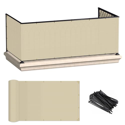 ECOOPTS Écran intimité balcon 3'x72' avec attaches, protection UV beige