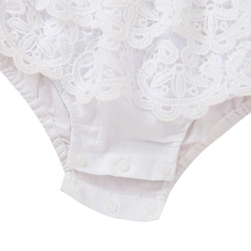 Image of Hopscotch Girls Cotton Lace Embellished Bodysuit in White Color
