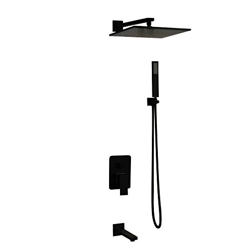 Colonne de douche noire murale effet pluie avec mitigeur de baignoire 30 cm