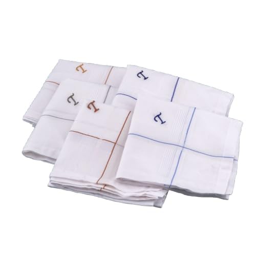 Image of CROSSLINE Men's Initial Monogram (A-Z) Embroidery 100% Pure Cotton Handkerchief | White Base With Colored Border | Handkerchiefs For Men Cotton Soft - (Pack of 5)