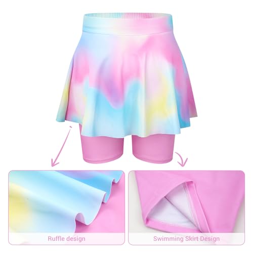 WYTbaby Badeanzug Mädchen 3 Stück Uv Schutzkleidung Kinder Lange ÄRmel Bademode Set Rash Guard mit Rüschenbesatz Badehose für Mädchen 8-9 Jahre