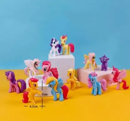 Image of Awestuffs Cute Unicorn Pony Set | Mini Horses Kids Play Set | Cake Toppers, Baby Shower Favors, Kids Room Decor (Set of 12)
