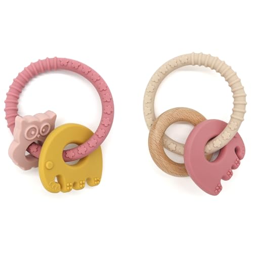 Image of Gogzy - Silicone Teether Ring, BPA Free, Bracelet Toys for Baby (MC3-Pink Beige)