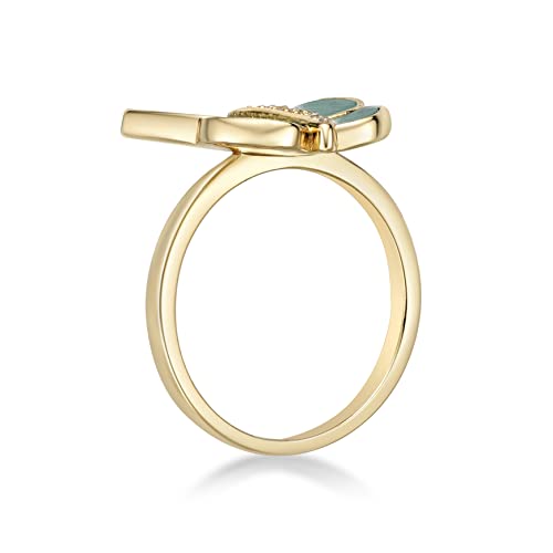 Lavari Jewelers Black Onyx Malachite or Mother of Pearl and Cubic Zirconia Butterfly Ring for Women in 925 Sterling Silver Anniversary Ring Size 6 to 83