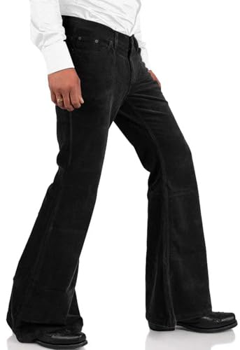 Image of Men's Corduroy Vintage Bell Bottom Pants 70s,Disco Stretchy Flared Pants Fit 60s 70s Outfits for Men,Mens Bell Bottom Jeans.