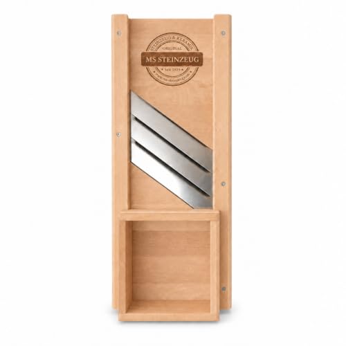 Produktfoto von MS-Steinzeug Krauthobel aus Holz 80x30cm, 3 Edelstahlmesser, Wellenschliff