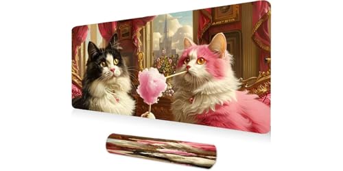 Alfombrilla Ratón XXL 900x300x3mm Alfombrilla Escritorio Algodón de azúcar para Gatos Mouse Pad Grande Bordes Cosidos Reforzados, Base Antideslizante, Desk Mat para Jugadores, PC, Oficina A-200