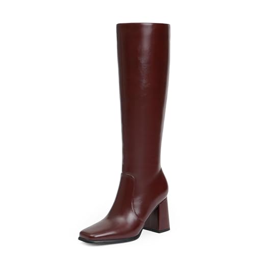 Knee High Boots Women Square Toe Chunky Heel Fashion Tall Boots | Block Heel Gogo Boots with Side Zipper,Fashion Heeled Fall Winter Boots,Long Dressy Boots for Women
