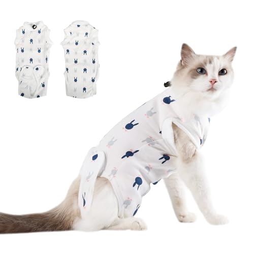 DoggieKit Cat Surgery Recovery Suit, Anti Licking Postoperative Onesie with Roll-Up Design, Soft Breathable Bodysuit Shirt for Female Spay Male Neuter Abdominal Wound Kitten E-Collar Cone Alternative