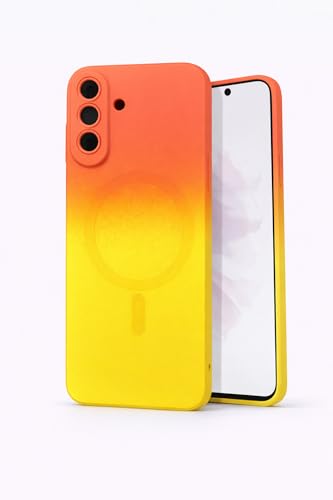Image of amazon basics Gradient Mag-Safe Case for Samsung Galaxy A17 / M17 / F17 5G | Soft Silicone Shockproof Cover with Camera Protection | Slim Lightweight Design | Smooth Touch & Durable - Orange & Yellow