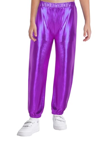 Sholeno Girls Boys High Waist Shiny Long Pants Leather Effect Jogger for Dance Stage Shows Competitions Outfits4