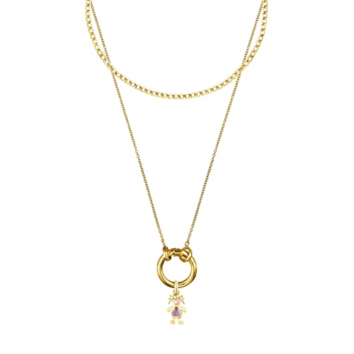 TOUS Collar de Baño de Oro 18Kt sobre Plata con Colgante de Anillo de 1,6 cm para Mujer, Largo 40 cm, Combinable y Separable, Colección Hold