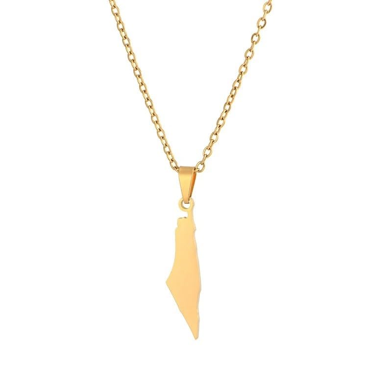 Art Attack Stainless Steel Delicate I Heart Israel Jerusalem Necklace, Am Yisrael Chai Dainty Cityscape Country Map Outline Hebrew Jewish Pendant - Main Image