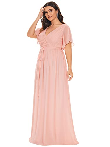 Image of Ever-Pretty Plus Women's Chiffon Bridesmaid Dress A-Line Empire Waist Floor Length Plus Size Formal Wedding Guest Dresses