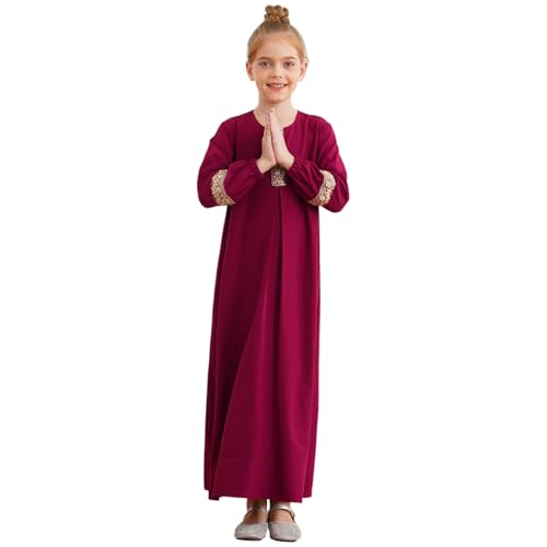 Loyan Kids Girl's Prayer Abaya Clothes Loose Fit Muslim Dress Long Sleeve Kaftan Maxi Gown2