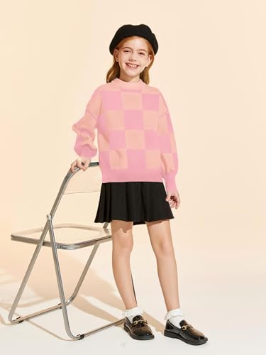 Image of Girls Sweaters Kids Fashion Plaid Mock Neck Pullover Sweater Tops 5-14 Years