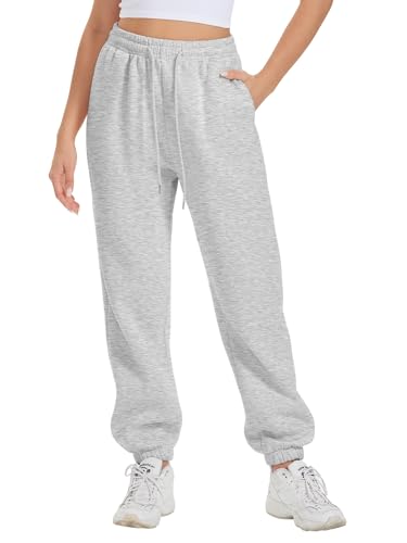 ATHMILE Sweatpants Women Joggers with Pockets Fleece Lined Baggy Cargo Work Yoga Lounge Snow Pajama Pants High Waisted Fall Fashion Grey