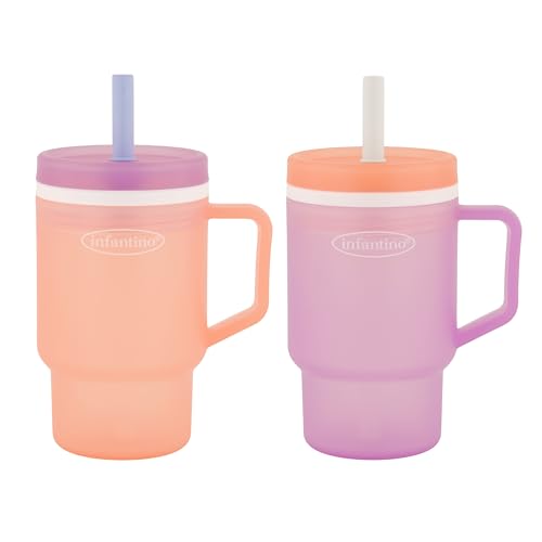 Infantino My 1st Tumbler, 10 Oz. Durable Plastic Sippy Cup with Silicone Leak-Resistant Straw & Handle, for On-the-Go, BPA-Free Transition Cup, Seashell & Lavender, 2-Pack