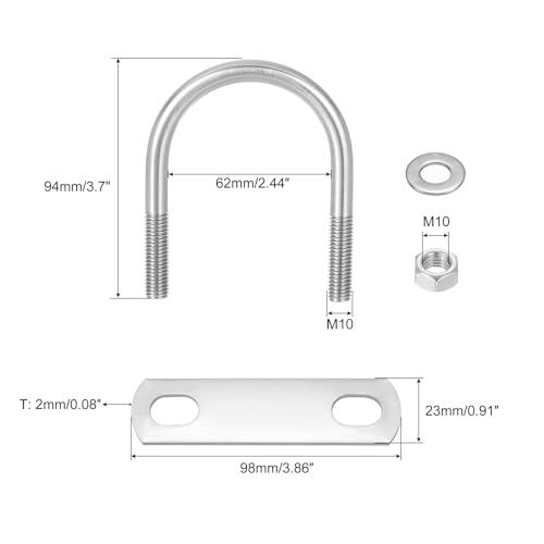 Image of uxcell Round U-Bolts, 8 Sets 62mm(2.44 inch) Inner Width 94mm Length M10 304 Stainless Steel U Clamp Bolt with Nuts and Plates, for Boat Trailer