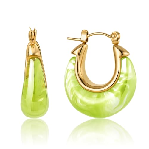 Image of Fullpop Vintage Earrings for Women, Chunky 14K Gold Plated Resin Hoop Earrings Lightweight Hollow Drop Earrings Hypoallergenic Earrings for Women Vintage Anthropologie Jewelry Gifts for Women