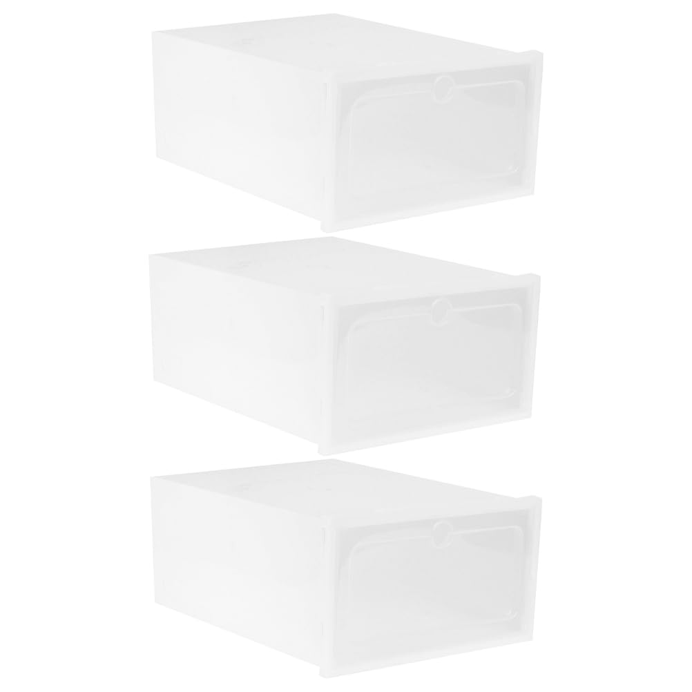 OUNONA Schuhkartons mit Deckel aus Pp 3 Stück Transparente Stapelbare Schuh Organizer Klappbar Geeignet für Sneaker und High Heels für Aufbewahrung im Schrank dem Bett Weiß
