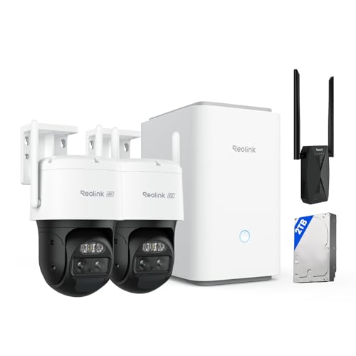 REOLINK WiFi Camera System with WiFi Extender Bundle, 8MP 4K Dual-Lens PTZ Camera, Home Hub Pro with 2TB HDD Included, Dual-Band Extender