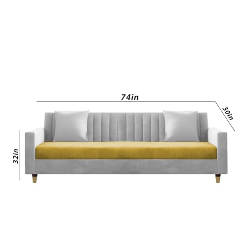Image of Casaliving Garcia 3 Seater Sofa Set for Living Room (Yellow Grey Colour) Premium Fabric Sofa
