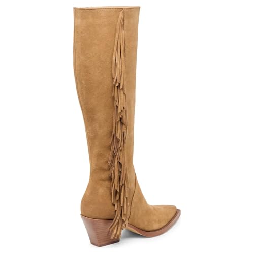 MICIFA Western Cowboy Boots for Women Fringe Knee High Cowgirl Boots with Side Zipper Classic Suede Pointed Toe Tall Booties for Girls Ladies Fall Winter4