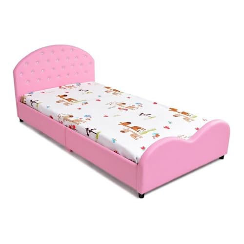 Pemberly Row Plywood PU Upholstered Platform Kids Princess Toddler Bed in Pink