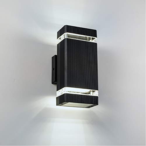 APPLIQUE DA PARETE IMPERMEABILE LED RETTANGOLARE NERO STILE MODERNO DA 16W POSSIBILITA' DI INSTALLAZIONE PER INTERNI ED ESTERNI LUCE FREDDA (6000K) [Classe di risparmio energetico A