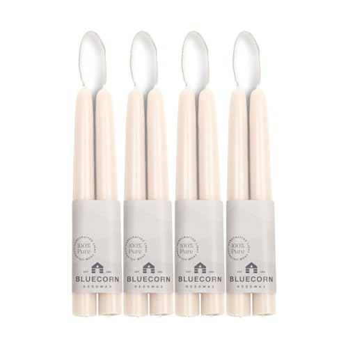 Bluecorn 100% Pure Beeswax Taper Candles | Natural, Ivory White Unscented 8 Inch Tapers | Soy, Paraffin, & Fragrance Free | Bulk 8-Pack | Handmade in Colorado