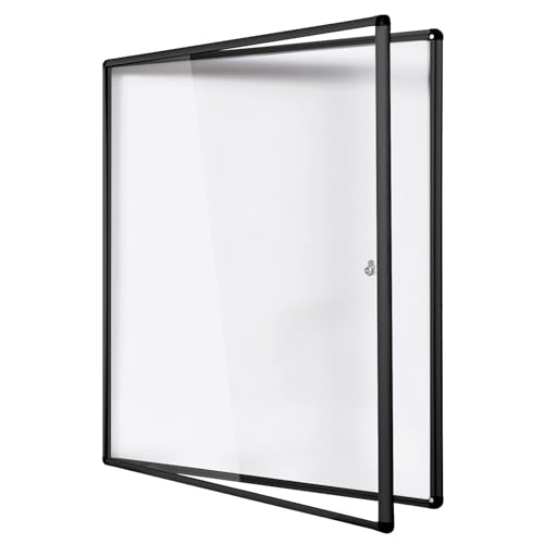 Swansea Tableau d’affichage mural, Vitrine d’affichage intérieur avec serrure à clé, Surface magnétique en verre acrylique, Cadre aluminium noir, 98 x 98 cm (12 x A4)