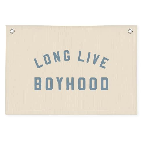 Wheatwin Boys Room Decor Long Live Boyhood Banner Baby Boy Shower Decorations Linen Canvas Banner Wall Hanging Flag Decor for Toddler Boy Room Nursery Playroom 20x30