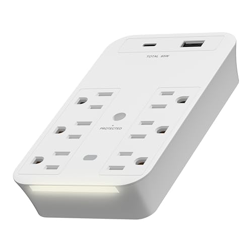 LIDER 6-Outlet Surge Expander, 65W, Surge Protector Up to 1500J, UL Listed