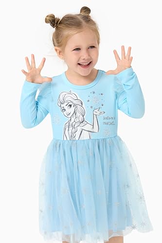 Image of Disney Girls' Tulle Tutu Dress Birthday Party Outfit Baby /Toddler | Officially Licensed, Frozen Elsa, Minnie, Princess, Velvet Top with Belt, Multi-Layer Mesh Skirt, Ruffle Long Sleeve Clothes