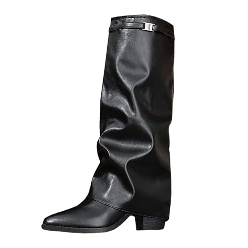 Generisch Stivali sopra il ginocchio, da donna, in pelle, sexy, con tacco a blocco, comodi da donna, antiscivolo, da equitazione, Nero , 41 EU