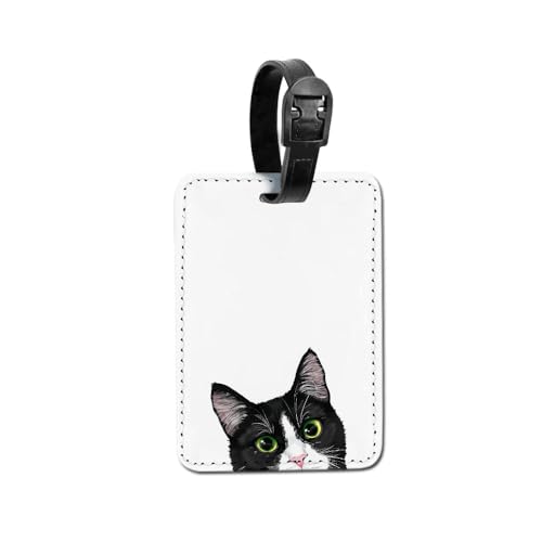 WIRESTER PU Leather Luggage Tag Tuxedo Cat Black/White
