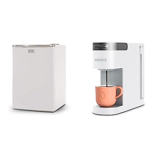 Image of BLACK+DECKER BCRK25W Compact Refrigerator Energy Star Single Door Mini Fridge with Freezer, 2.5 Cubic Ft., White & Keurig K- Slim Single Serve K-Cup Pod Coffee Maker, Multistream Technology, White