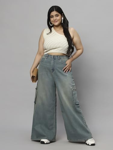 Image of TURNING BLUE Extra Wide High Rise Stretchable Plus Size Jeans for Women